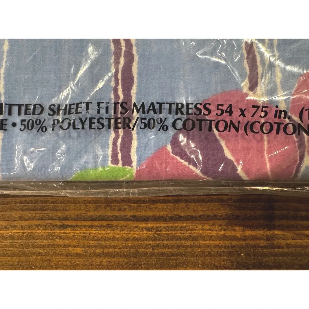 Fieldcrest Fitted Sheet Full Size Floral‎ Striped New Vintage 180TC Percale NOS